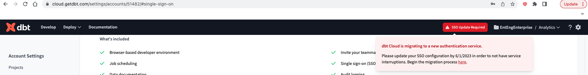 SSO migration available SSO migration available